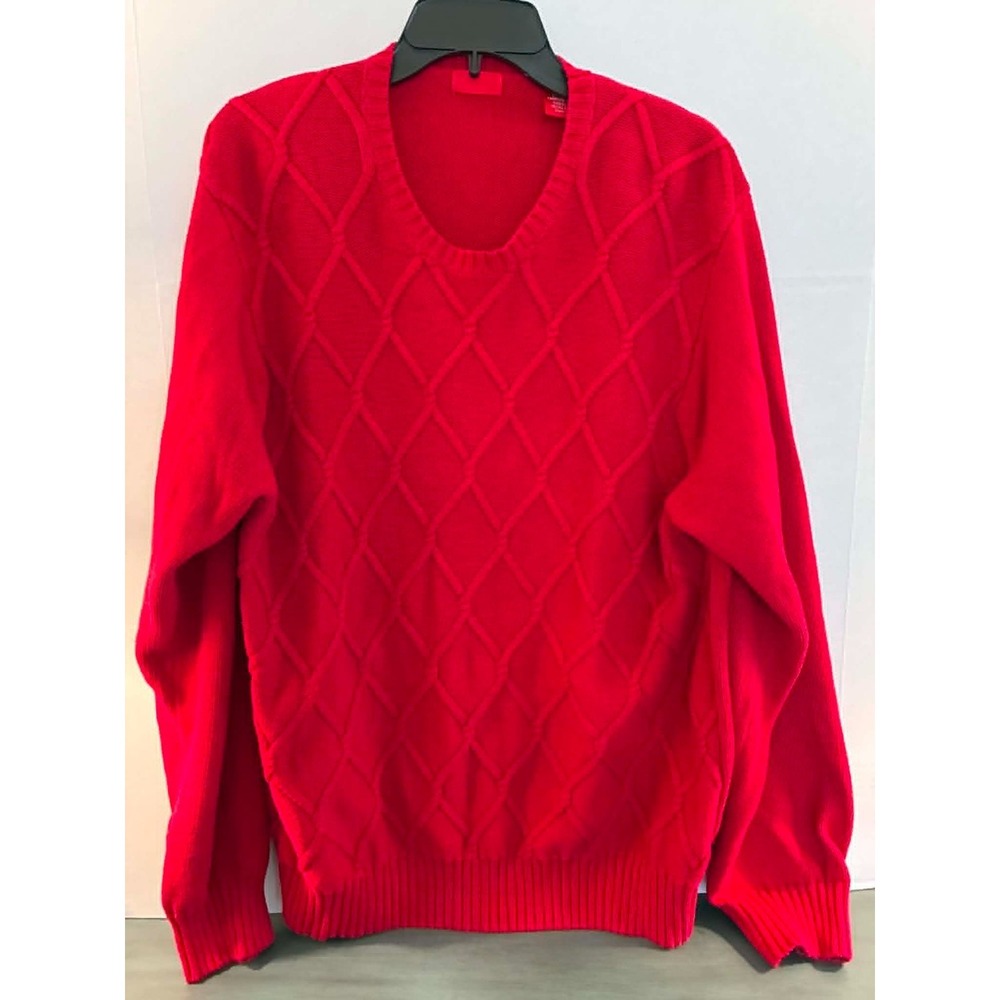 IZOD Womens XL Red Diamond Knit Sweater 100% Cotton Preppy Classic‎